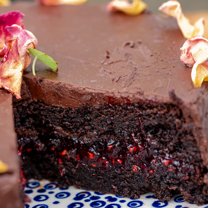 close up of texture of chocolate cake